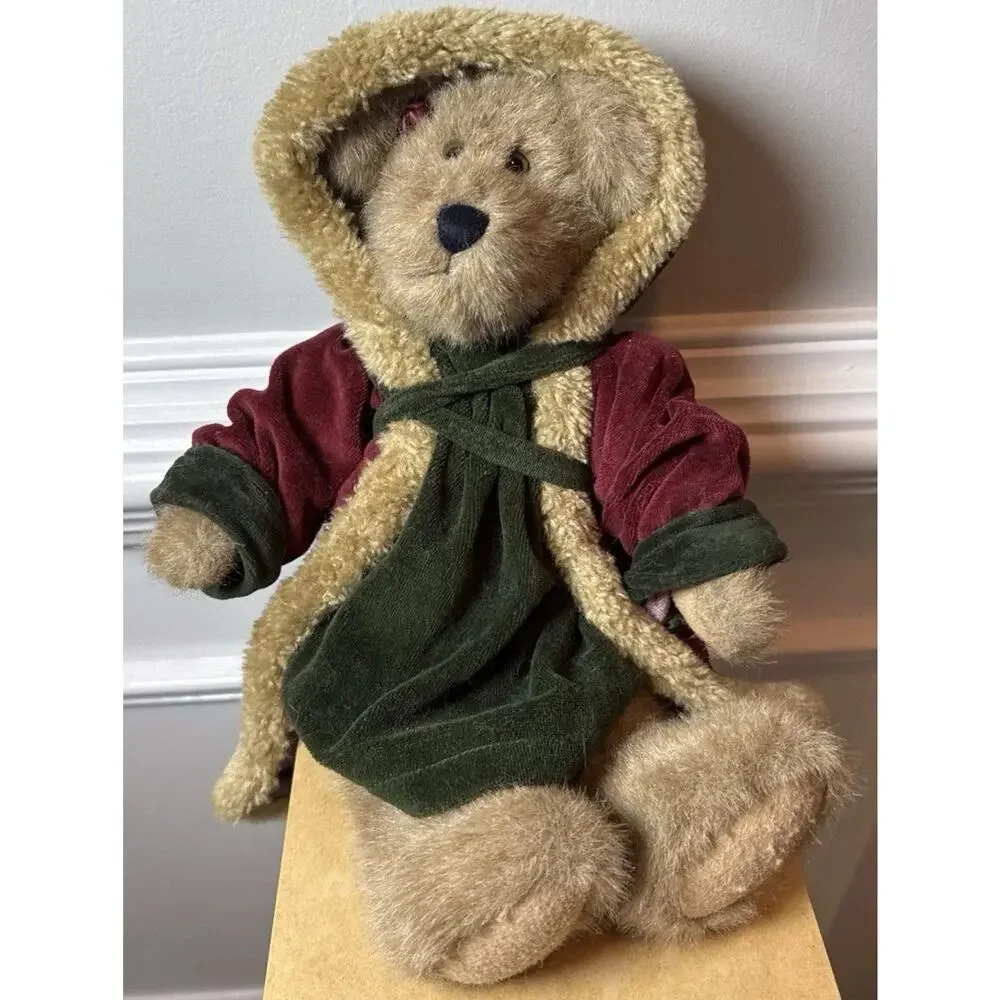 Boyds Bears 12” Teddy Bear Burgundy Winter Coat Hood Scarf Christmas Holiday